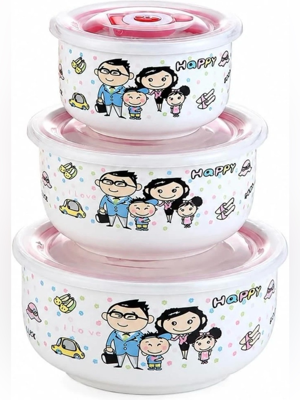 Maison Viore Ceramic Preservation Happy Family Bowls Three-Piece Set